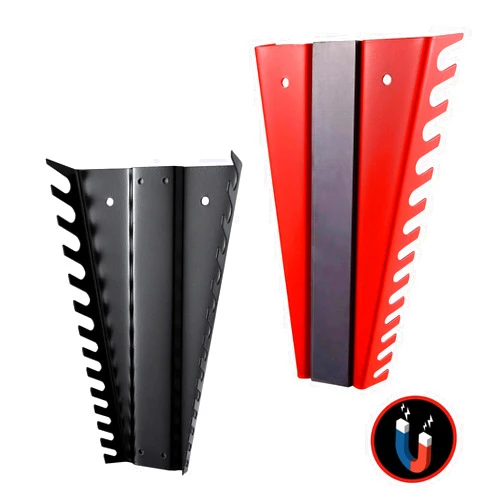Reniteco 2 Pack Magnetic Metal Wrench Organizer, Heavy-duty 26-Slot Wrench Holder Fit SAE & Metric, Wall-Mounted or Tool Box Storage for Efficient Wrench Organization(Red&Black)