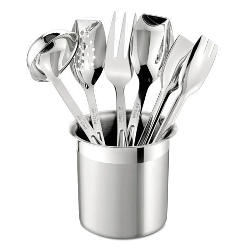 All-Clad Specialty Stainless Steel Kitchen Gadgets 5 Piece Tool Set with Caddy Kitchen Tools, Kitchen Hacks Silver