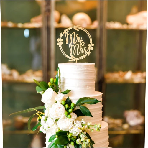 HappyPlywood Wedding Cake Toppers Mr Mrs Wooden Cake Topper with Leaves Floral