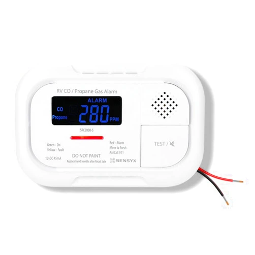 SENSYX RV Carbon Monoxide & Propane Dual Gas Detector - Surface Mount - Hard-Wired DC 12V, Large LCD Display, 85dB Loud Alarm, Easy Reset/Test Button - Ultimate Safety for Your Adventures (White)