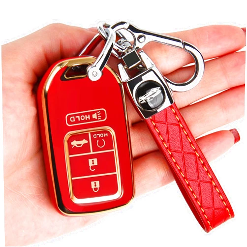 TECARATE for Honda Key Fob Cover - Key Fob Case Shell Cover Holder for Honda Accord Civic CRV Pilot Odyssey Soft TPU Full Cover Protection Smart Key Keyless Remote Key Fob Cover for Honda Red