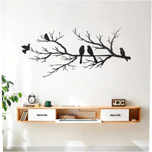 KINMAD Birds Metal Wall Decor Art - Outdoor Metal Hanging Wall Sculpture with Elegant Tree Branch - Wall Decor for Home Balcony Garden Living Room - Black (Large)