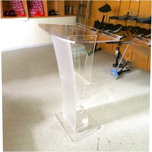 BIBOYA Podium Clear Acrylic Podium Lectern Stand Pulpit, Floor Standing Lecture Presentation Stand w/Storage Shelf, Business Conference Speaking Lectern