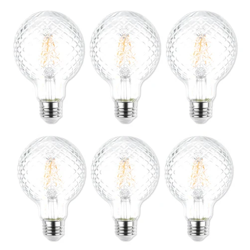 Westinghouse 5268020 5.5 Watt (40 Watt Equivalent) Cut Glass G25 Dimmable Clear Filament LED Light Bulb, Medium Base, 6 Pack