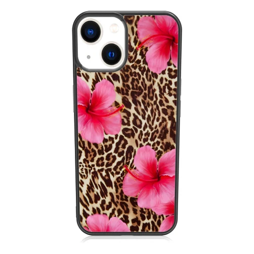 Axulimin Cute Pink Hibiscus Flowers Leopard Cheetah Print Aesthetic Phone Case for iPhone 14 & iPhone 13 Case for Women Girls -6.1Inch