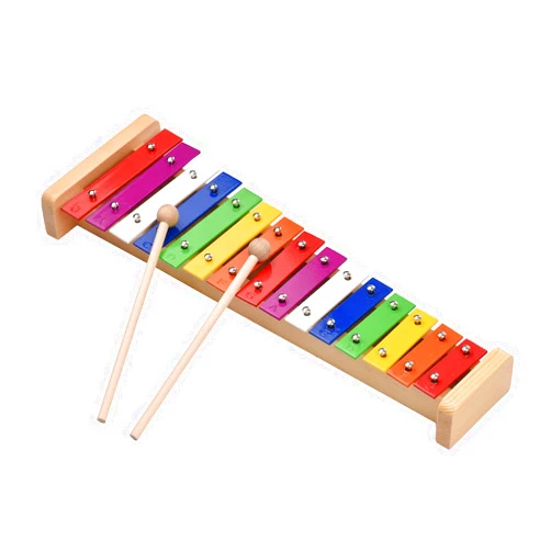 Btuty 15 Note Glockenspiel Xylophone Wooden Base Colorful Aluminum Bars with 2 Mallets Musical Instrument Percussion Gift