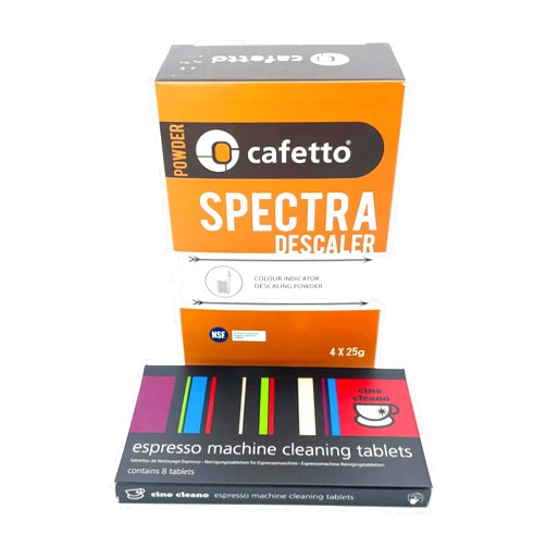 Cafetto Cino Cleano Espresso Machine Cleaning and Descaling Bundle of 8 Tablets and Box of 4 Spectra Sachets for all Breville Machines