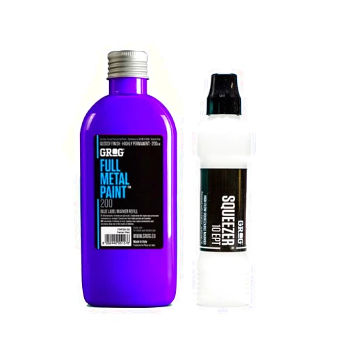 Graff-City Grog Full Metal Paint & Squeezer 10 EPT - 10mm Mop Marker & Gloss Permanent Paint Refill 200ml (Goldrake Purple)
