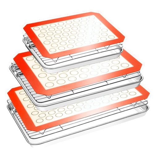 EWFEN Baking Sheet Tray Cooling Rack with Silicone Baking Mat Set, Stainless Steel Cookie Pan For Oven, Set of 9 (3 Sheets + 3 Racks + 3 Mats), Warp Resistant & Heavy Duty & Easy Clean, Red