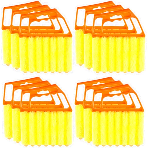 Maxdot 12 Pcs Blind Cleaner Duster Tool, 7 Finger Dusting Cleaner Tool, Handheld Blind Dusters for Cleaning, Washable Mini Cleaner Brush for Air Conditioner Wood Blinds Window Dust Dirt, Yellow