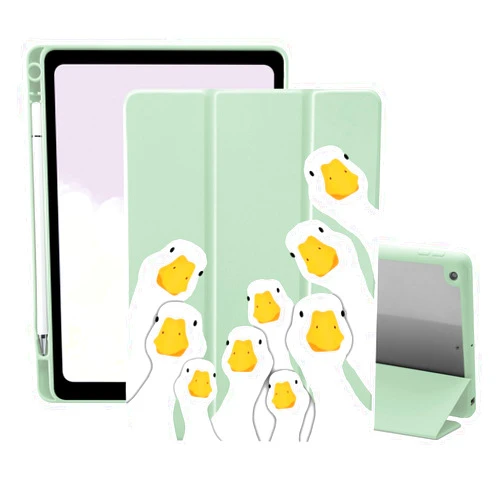 AdorableWhimsy Funny Goose Case for iPad mini 7 (A17 Pro) 2024 / iPad mini 6 2021 8.3 Inch with Pencil Holder Trifold Stand Green Leather Girly Cover Clear Back Shell Auto Wake/Sleep