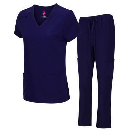 Natural Uniforms Women's Cool Stretch V-Neck Top and Cargo Pant Scrub Set with Regular and Petite Sizes