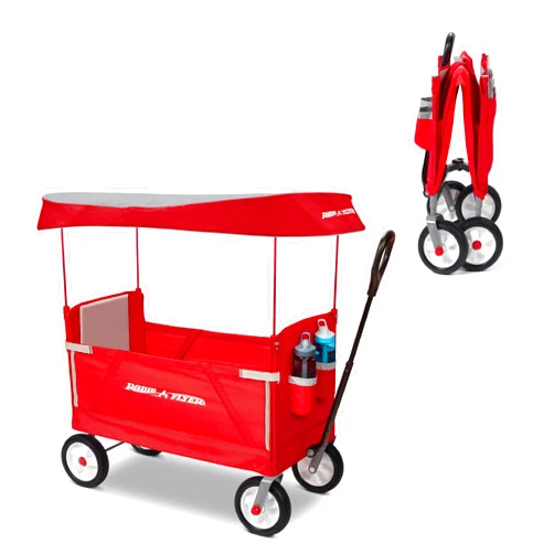 Radio Flyer 3-in-1 All Terrain Off-Road EZ Folding Kids Wagon with Canopy, Red