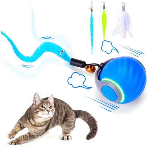 BABORUI Interactive Cat Toy Ball - Automatic Interactive Cat Toys for Indoor Cats with 3 Tails, 2 Speeds Rechargeable Cat Enrichment Toys for Small/Medium/Large Cats to Keep Them Busy