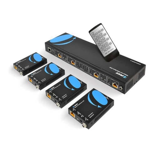 OREI 4K 4x4 HDMI Extender Matrix - UltraHD 4K @ 60Hz 4:4:4 Over Single CAT5e/6/7 Cable with HDR Switcher & IR Control, RS-232 - Up to 230 Ft - 1080P Downscale - 4 x Loop Out - 4 Receivers Included
