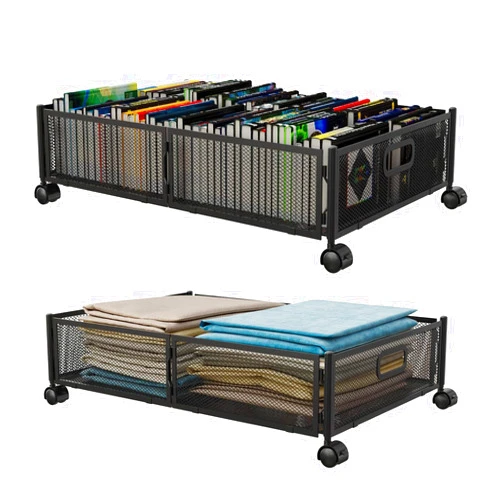 Yoleduo Under Bed Storage With Wheels Under bed Storage Containers Large Metal Foldable Space-saving Under Bed Drawer Shoe Storage Organizer on Wheels for Clothes(2 pieces, Black)
