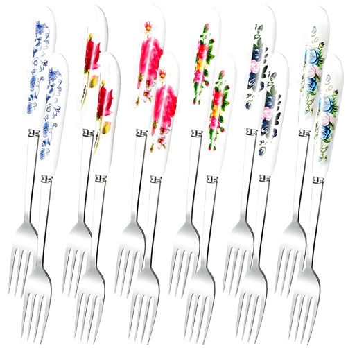 The Little Green Change 12Pcs Stainless Steel Forks Silverware Set - Reusable Silverware Dinner Forks for Restaurant Ceramic Long Handle Fork Cutlery Set - Dessert Forks and Spoons for Home Kitchen Silverware Forks Set
