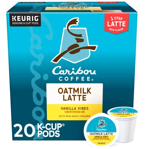 Caribou Coffee Vanilla Vibes Oatmilk Latte, One Step Latte Single Serve Keurig K-Cup Pods, 20-Count Box