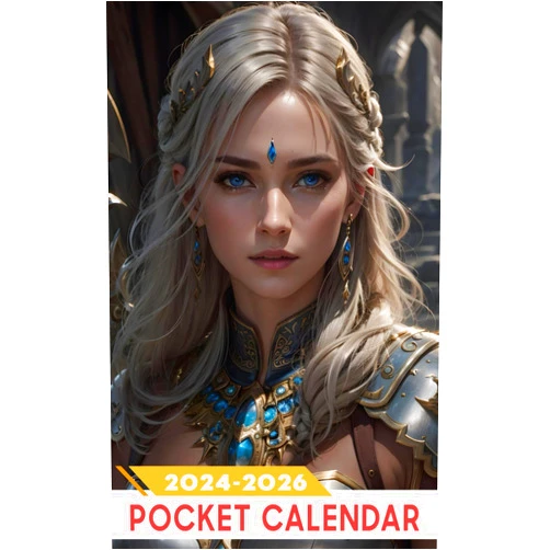 By Ella Rosales (Author) Pocket Calendar 2024 - 2026 With Moon Phase: Three-Year Monthly Planner for Purse , 36 Months from January 2024 to December 2026 | DND art | Gray-skinned female tavernkeep