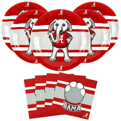 Havercamp University of Alabama Party for 24. Includes 24 Lg. Plates & 32 Luncheon Napkins. Party with Big Al! For Graduation, Tailgate, Birthday, or any Roll Tide Event