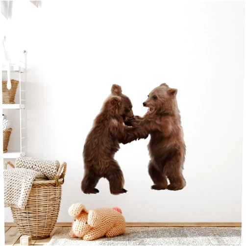 ROFARSO Lifelike Cute Lovely Two Little Bears Animal Wall Stickers Removable Wall Decals Peel and Stick Wall Art Decorations Home Decor for Kid Nursery Baby Bedroom Living Room Playing Room Murals
