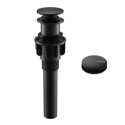 KENES Bathroom Vessel Sink Pop Up Drain Without Overflow Assembly, Lavatory Vanity Sink Drain Stopper, Anti-Clogging Drain Strainer, Matte Black, KE-P300A-2