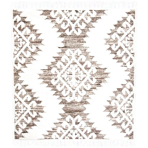 SAFAVIEH Moroccan Tassel Shag Collection 4' Square Ivory / Brown MTS652A Boho Non-Shedding Living Room Bedroom Dining Room Entryway Plush 2-inch Thick Area Rug