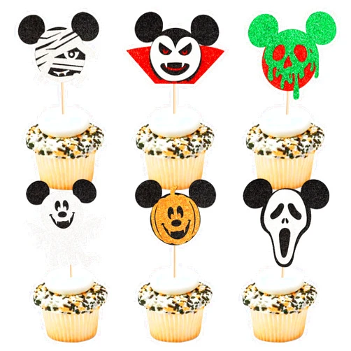 Ercadio 24 Pack Mouse Inspired Halloween Cupcake Toppers Glitter Mouse Ghost Pumpkin Cupcake Picksfor Halloween Theme Baby Shower Birthday Party Cake Decorayion Supplies
