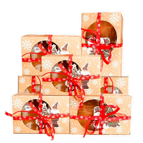 HDFSP 12 Pack Christmas Cookie Boxes Large Holiday Bakery Gift Boxes with Window, Kraft Cupcake Boxes Food Packaging Containers for Gift Giving Christmas Party Favor