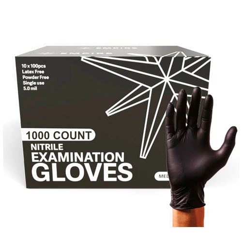 Empire Managed Solutions EMPIRE - Black Nitrile Exam Gloves - Premium Grade - Non-Sterile - Powder Free - Single Use - Latex Free-
