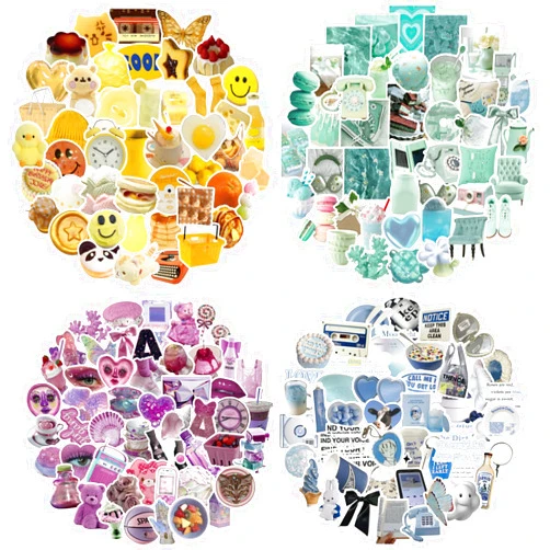 Bomichi 240 Pcs Colorful Aesthetic Stickers for Scrapbooks,Cute Vinyl Stickers with 4 Different Colorful Themes for Water Bottles Laptop Stickers Skateboard Notebooks Phone Kindle