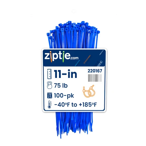 ZipTie.com 11-Inch Blue Nylon Multi-Purpose Zip Ties - 75-lb Tensile Strength Cord Management - UL 21S Listed Tie Wraps - Indoor Multi-Purpose (100-Pack)