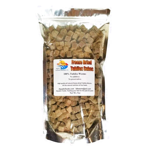 Aquatic Foods Inc. Freeze Dried Tubifex Worm Cubes 100% Tubifex Worms for All Tropical Fish, Marine Fish, Land & Aquatic Turtles Premium Freeze Dried Tropical Fish Foods. 5oz Bag