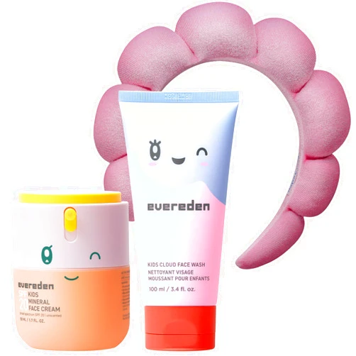 Evereden Happy Morning DUO Kids Spa Headband for Girls: Clean & Vegan Skin Care Bundle | Cloud Face Wash + SPF 20 Mineral Face Cream | Non-Toxic | Easy-to-Use Skincare