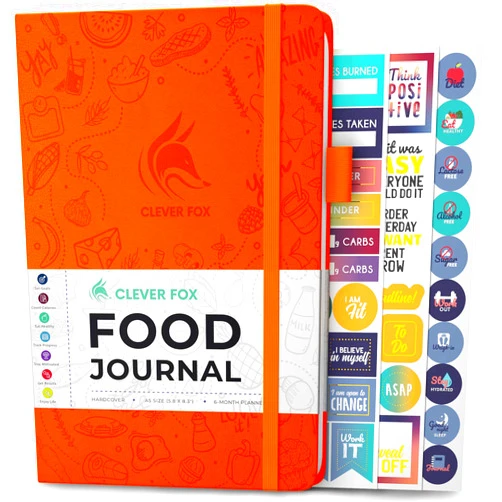 Clever Fox Food Journal - Daily Food Diary, Meal Planner to Track Calories & Nutrients, Weight Loss Tracker Notebook, A5 (Orange)