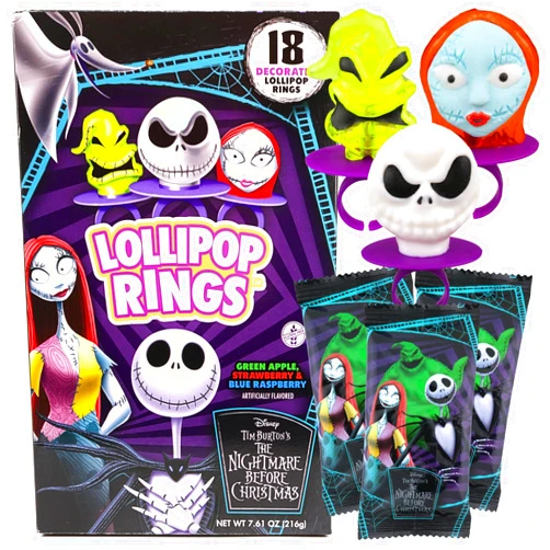 Imaginings 3 The Nightmare Before Christmas Lollipop Rings, Individually Wrapped Decorated Suckers, Halloween 2024 Candy, 18 Count