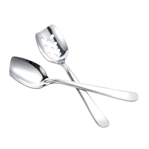 IMEEA Flat Edge Spoon 18/8 Stainless Steel Flat Bottom Serving Spoon for Cooking 8-Inch Slotted Spoon, Set of 2