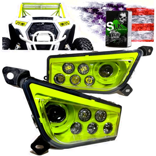 SLK-Lights (LIME) RZR LED Headlight compatible with Polaris General, Polaris RZR 900s, Polaris razor 1000 XP Turbo (Fits: 2015-2021) (NON Halo Lime)