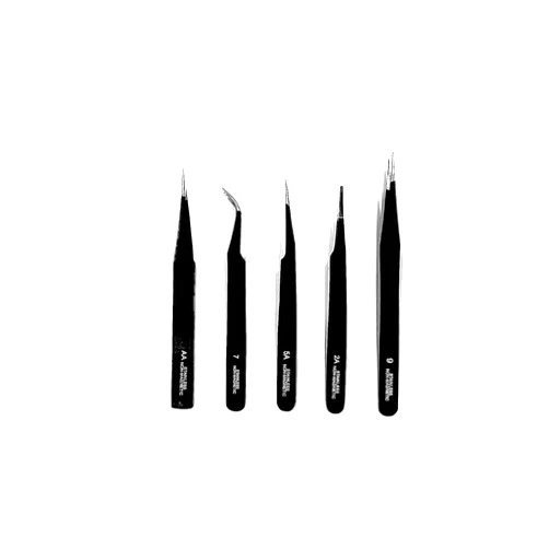 RELIBBA 5 Pcs Precision Tweezer Set Stainless Steel ESD Set Tips Tweezers Set for Mobile/Laptop/Repair Electronics, Jewelry, Model Making, and Crafting