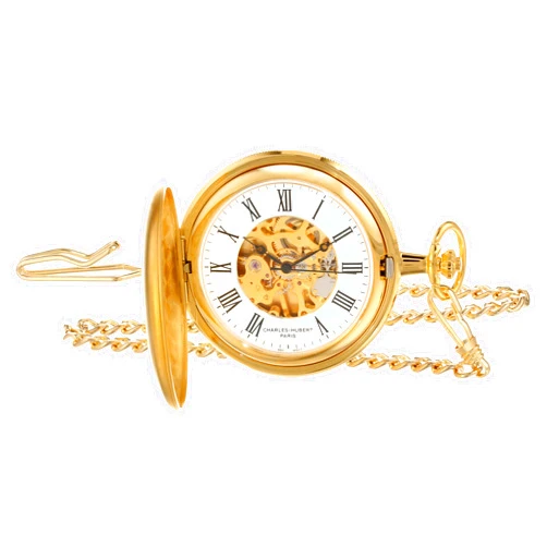 CHARLES-HUBERT PARIS Charles-Hubert, Paris Gold-Plated Satin Finish Mechanical Pocket Watch