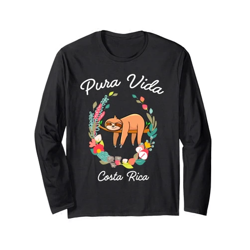 Life in the Sloth Lane Gift Costa Rica Pura Vida Sloth Long Sleeve T-Shirt