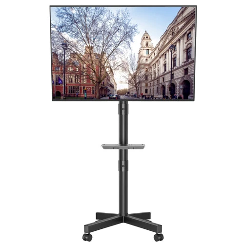 BONTEC Mobile TV Stand, Tilt Rolling TV Cart with Media Shelf and Locking Wheels, Fits 23-60” LED, LCD, OLED Flat & Curved TVs, Holds Up to 55lbs, Max VESA 400x400mm