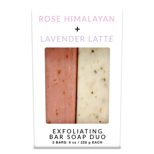 Olivia Care Exfoliating Bar Soap Combo Set By Olivia Care - Rose Himalayan Salt + Lavender Latte- All Natural & Organic - Moisturize, Detoxify, Hydrate - Makes Skin Soft & Silky - 2 X 8 OZ
