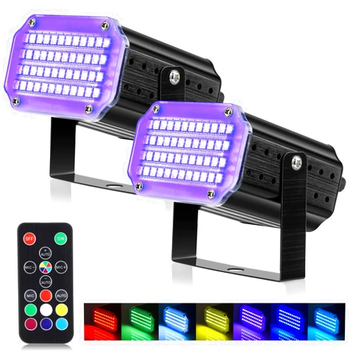 FlareMore Halloween Strobe Light with Remote, 48 LEDs Halloween Mini Party Light Sound Activated Strobe Lights Flash Stage Light, Remote Control Lighting for Dance Disco DJ Party Karaoke Wedding Show (2 Pack)