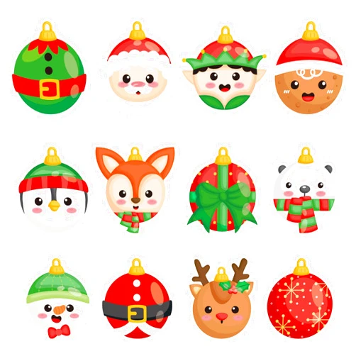 JarThenaAMCS 48 Pcs Christmas Cutouts 5 x 6 Inch Christmas Ornament Ball Paper Cut-Outs Cartoon Bulletin Board Decor with 100 Pcs Glue Points for DIY Craft Party Home Classroom Holiday Xmas Tree Decor