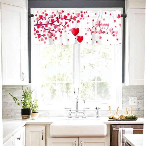 Bilagawa Happy Valentine's Day Valances Curtains for Kitchen Red Love Heart Tree Kitchen Valance Short Curtains Rod Pocket Window Treatments for Bathroom Bedroom Windows 42x12 Inch