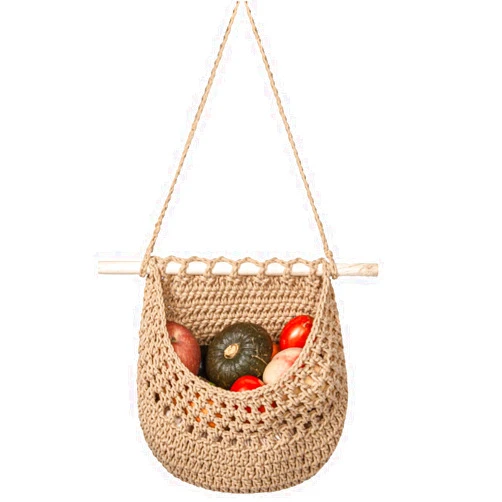 Luxanna Hanging Fruit Basket Handmade Boho Cotton Rope Wall Hanging Basket Over Door Storage Woven Baskets for RV to Store Any Small Stuffe。 (jute)