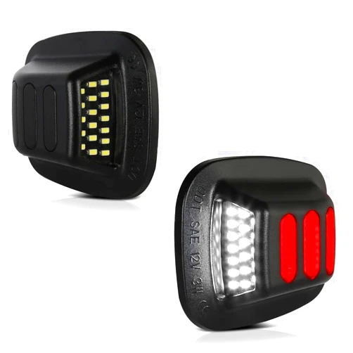 VIPMOTOZ Red Strip Full LED License Plate Tag Light Lamp Compatible With Chevy GMC C/K 1500 2500 3500 Pickup Clear Lens Black Housing Driver & Passenger Side Pair Set