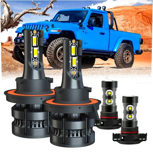 RXTSQI Upgraded Headlight Bulb fit for 2020-2022 Jeep Gladiator,9008/H13 Hi/Lo Bulb+5202 Fog Lights,500% Bright 6000K 33000LM 110W, Mini Size Halogen Replacement Bulb,IP68,4PCS
