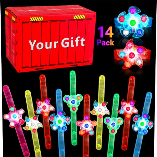 BSTDECOR 14 Pack LED Light Up Fidget Spinner Bracelets, Party Favors for Kids 4-8 8-12 Christmas Stocking Stuffers Glow in The Dark Party Supplies Birthday Xmas Gifts Goodie Bag Classroom Prizes